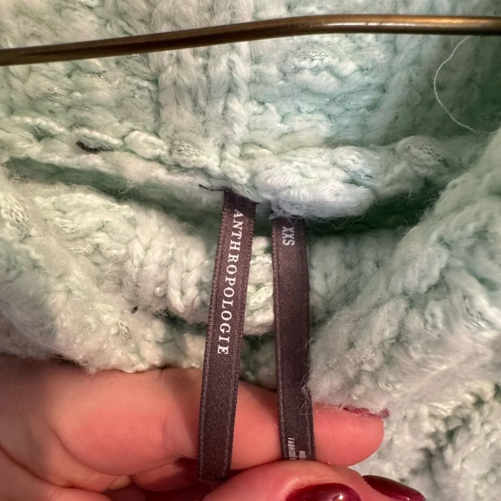 Anthropologie Light Green Cable Knit Turtleneck Sweater - Picture 2 of 6